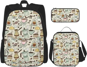 Coffee And Sweets Sugar Chocolate Print Comfortable Adjustable Shoulder Casual Fashion Backpack Lunch Bag Pencil Case