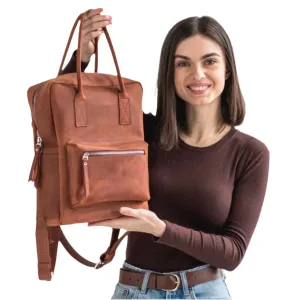 Cognac leather city backpack