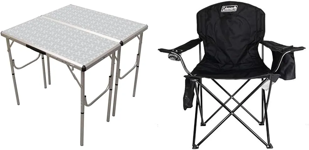 Coleman 4-in-1 Folding Camp Table and Camp Chair with Built-in 4-Can Cooler, Lightweight Outdoor Furniture for Camping, Tailgating & Backyard