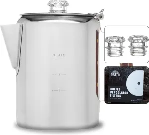 COLETTI Bozeman Coffee Pot Bundle | Coffee Percolator   100 Filters   Replacement Glass Tops