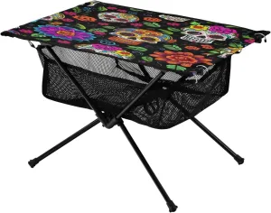 Colorful Dead Skulls Portable Folding Camping Table, Compact Lightweight Beach Table with Carrying Bag for Outdoor Picnics, BBQs, Camp