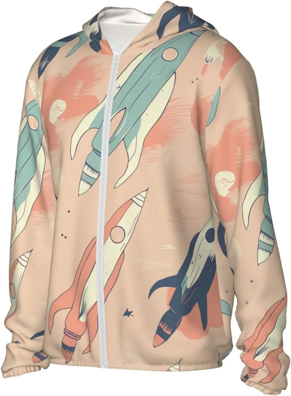 Colorful Light Rocket Sun Protection Hoodie Jacket Lightweight Zip Up Long Sleeve Sun Hoodie with Pockets