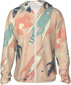 Colorful Light Rocket Sun Protection Hoodie Jacket Lightweight Zip Up Long Sleeve Sun Hoodie with Pockets