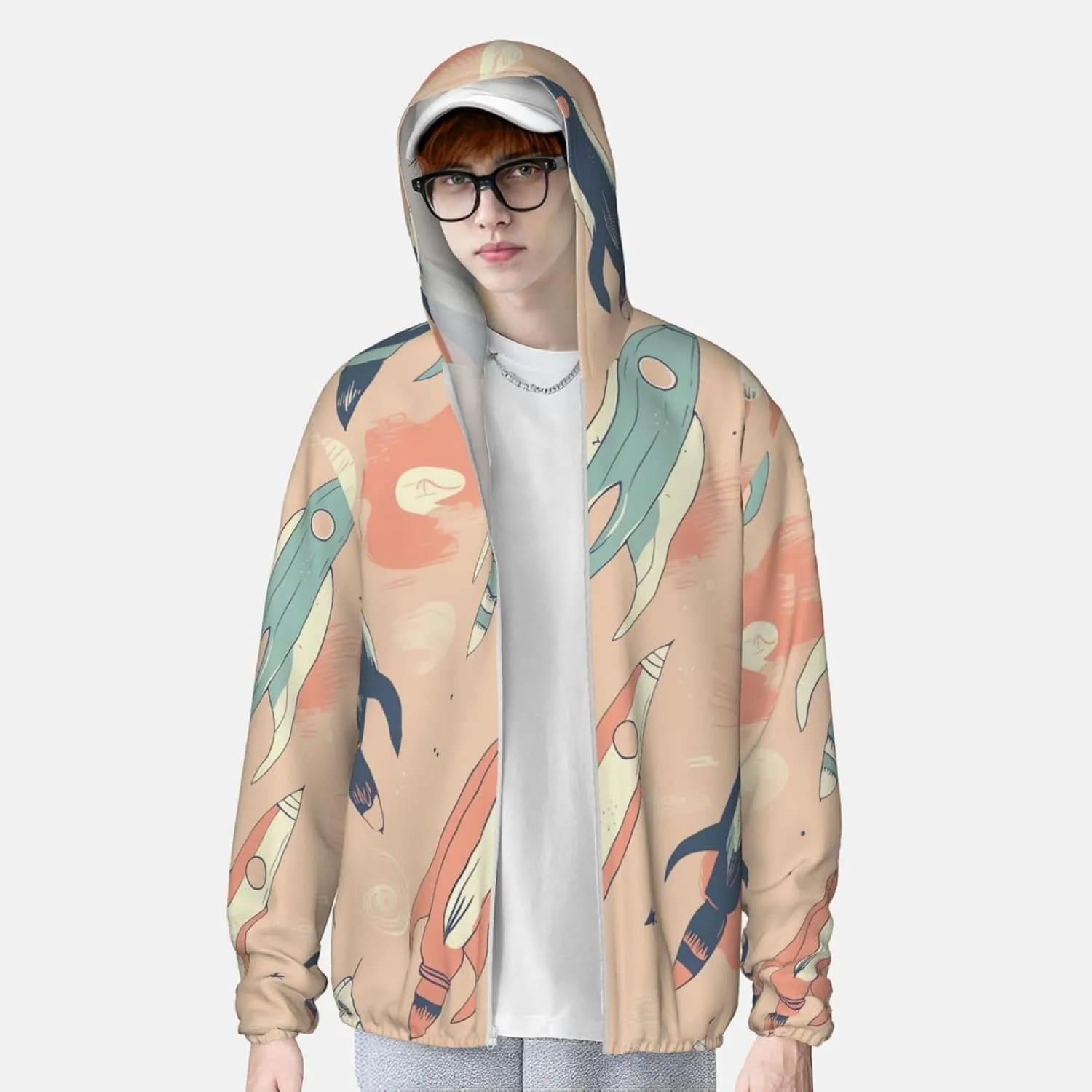 Colorful Light Rocket Sun Protection Hoodie Jacket Lightweight Zip Up Long Sleeve Sun Hoodie with Pockets