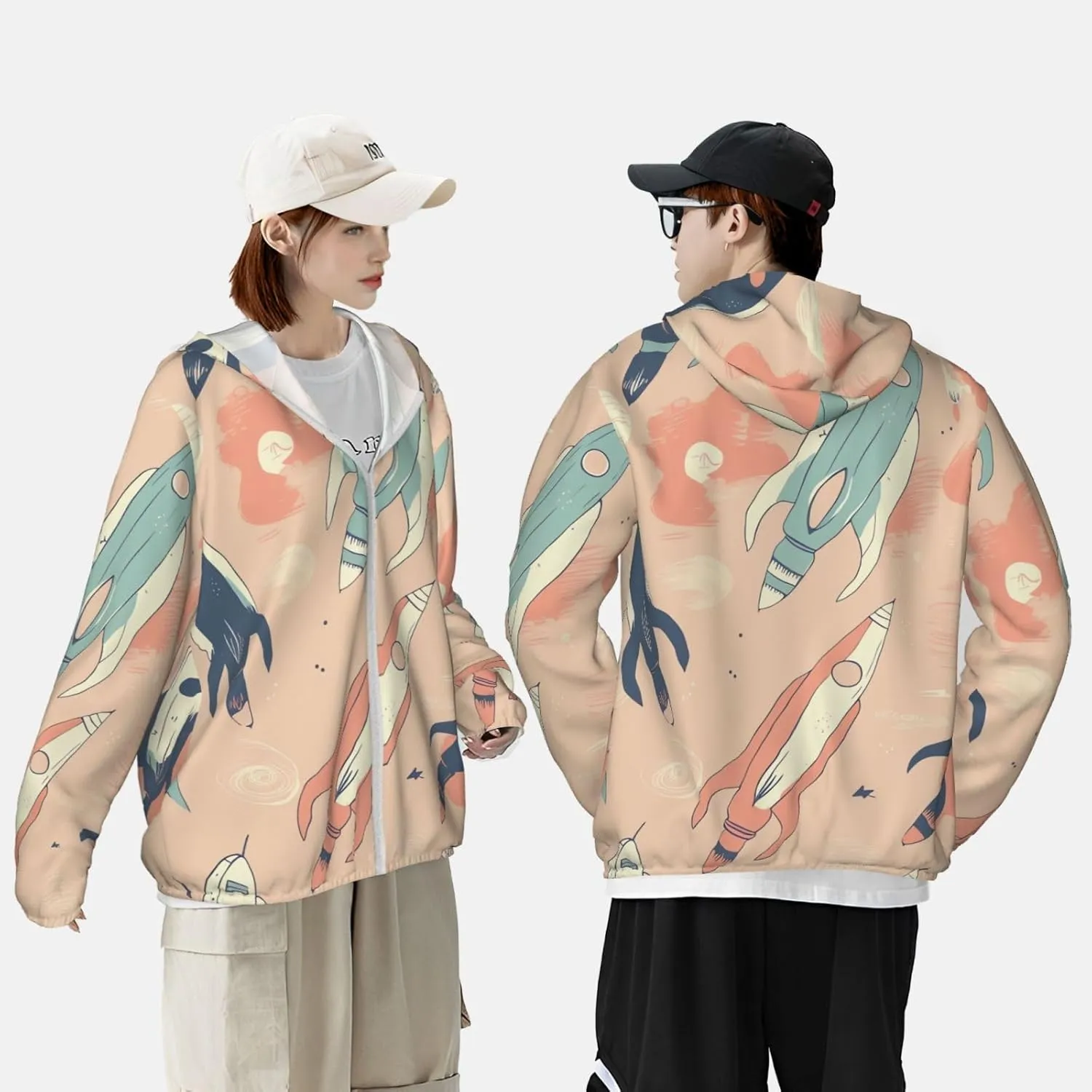 Colorful Light Rocket Sun Protection Hoodie Jacket Lightweight Zip Up Long Sleeve Sun Hoodie with Pockets