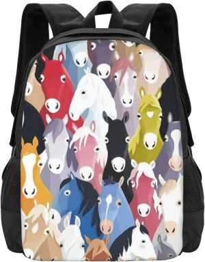 Colourful Cartoon Horses Lightweight Packable Backpack Travel Casual Hiking Daypack Foldable Backpack For Men Women