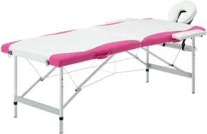 Comfortable Portable Massage Table for Home and Professional Use, Foldable with Adjustable Height, White and Pink