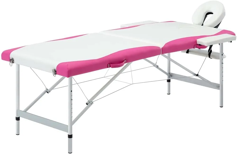 Comfortable Portable Massage Table for Home and Professional Use, Foldable with Adjustable Height, White and Pink