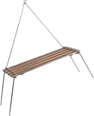 Compact Camping Table with Light Pole for Cooking and Travel, Teak