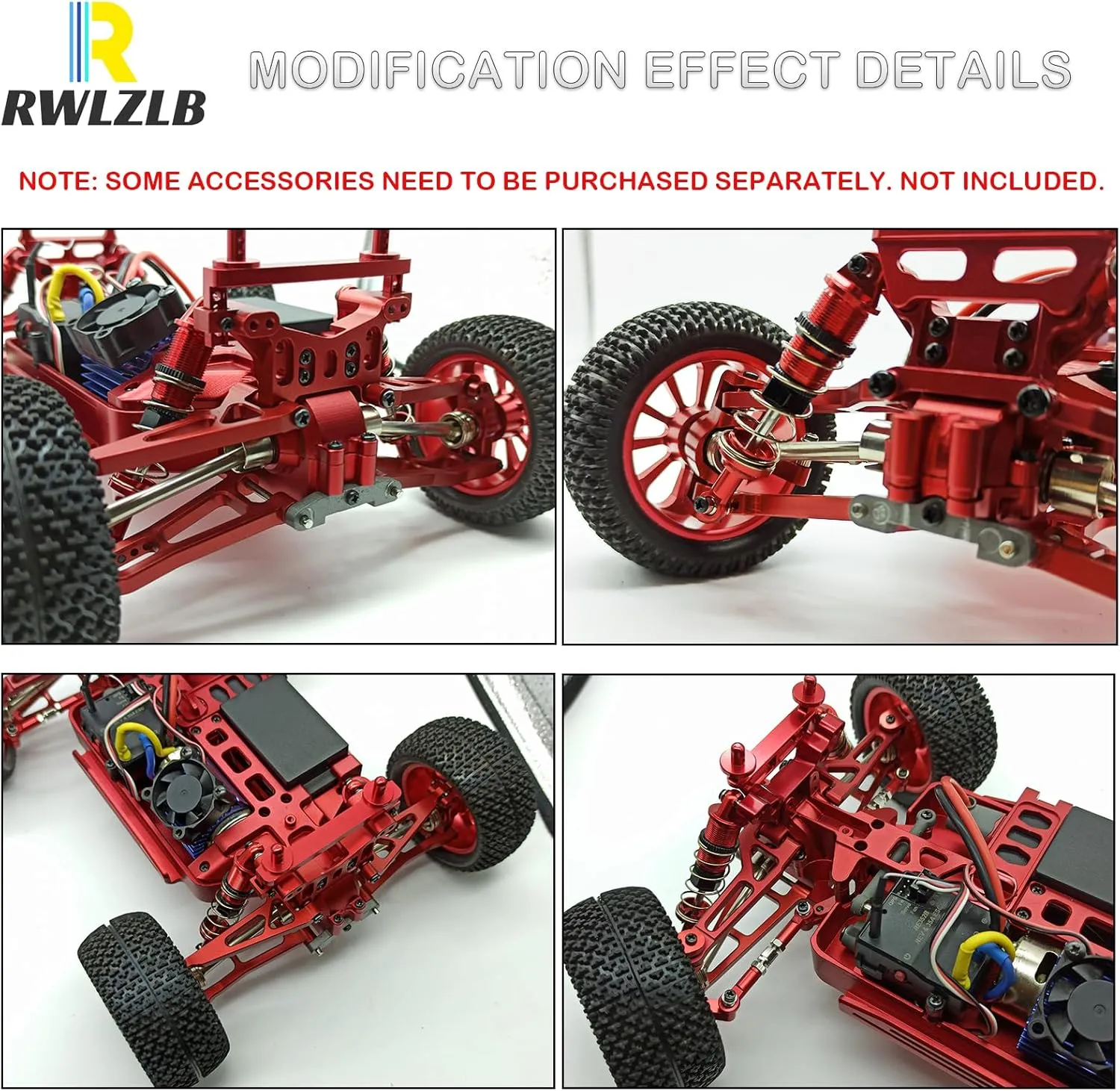 Compatible with Hyper GO RC Car Parts, 1/16 Metal Upgrade Aluminum Accessories, Red Replacement Parts kit for H16BM H16GT H16DR H16PL BEZGAR HP163S HP161 Jetwood JC16EP HAIBOXING 16889 16890A