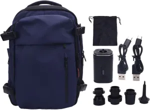Compression Travel Backpack, 55L Large Expandable Backpack Storage Vacuum Backpacks, Water Proof Casual Backpacks with Pump & Packing Cubes for College, Travel, Work (Blue)