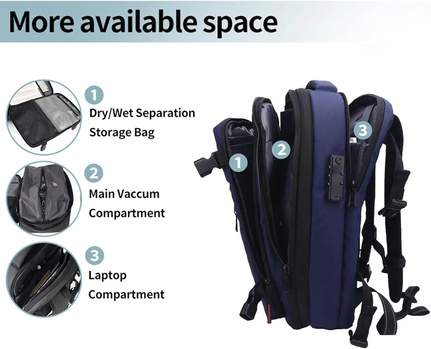 Compression Travel Backpack, 55L Large Expandable Backpack Storage Vacuum Backpacks, Water Proof Casual Backpacks with Pump & Packing Cubes for College, Travel, Work (Blue)