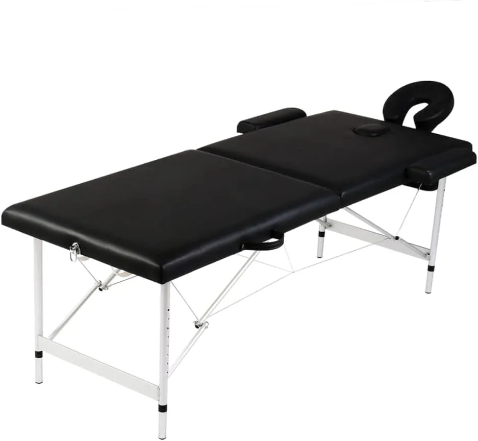 Convenient Massage Experience with Foldable 2-Zone Massage Table, Comfortable Foam Padding, Adjustable Height, Black