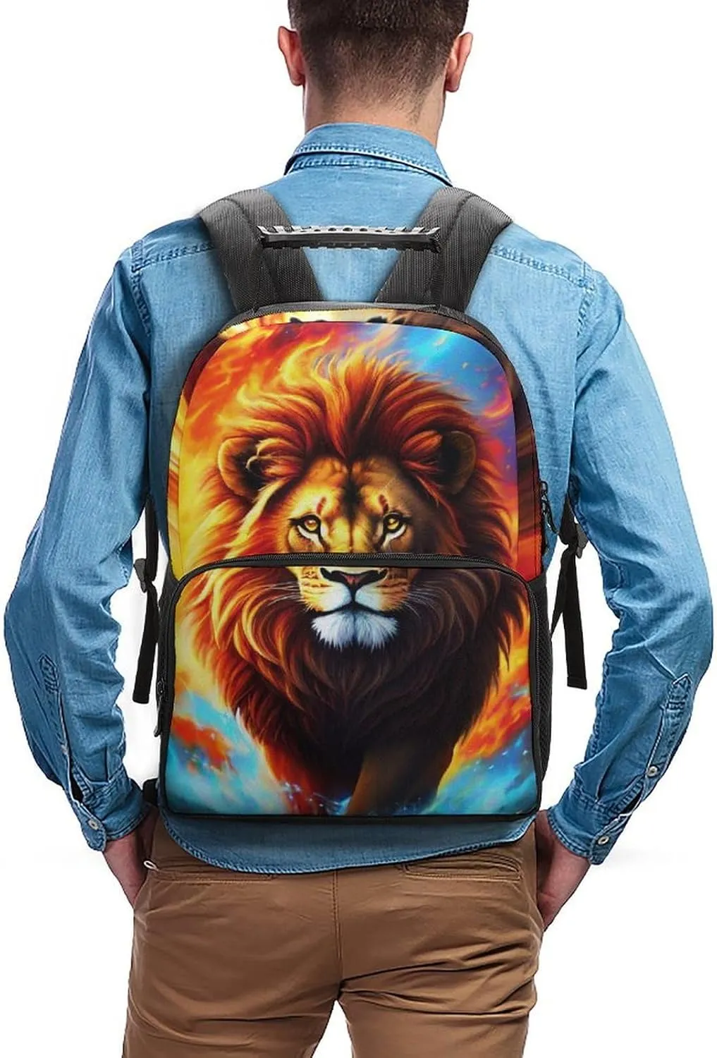 Cool Lion In The Universe Surreal Style Art Shoulder Book Bags Polyester Multipurpose Anti-Theft Carry On Bag Large Capacity Travel Hiking & Camping Rucksack