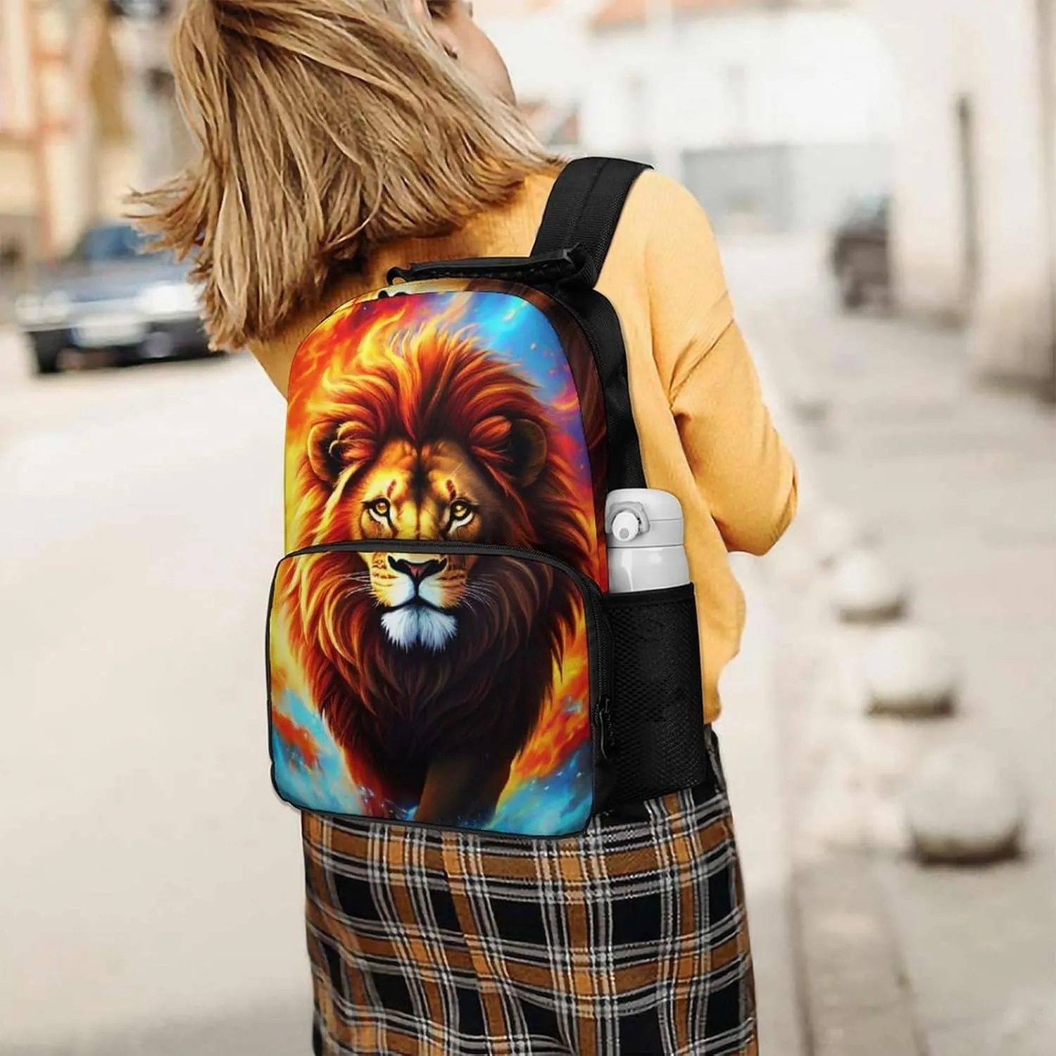 Cool Lion In The Universe Surreal Style Art Shoulder Book Bags Polyester Multipurpose Anti-Theft Carry On Bag Large Capacity Travel Hiking & Camping Rucksack