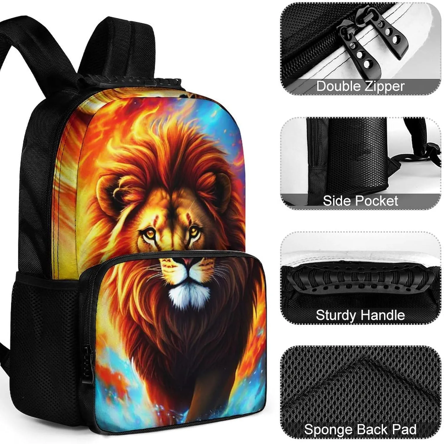 Cool Lion In The Universe Surreal Style Art Shoulder Book Bags Polyester Multipurpose Anti-Theft Carry On Bag Large Capacity Travel Hiking & Camping Rucksack