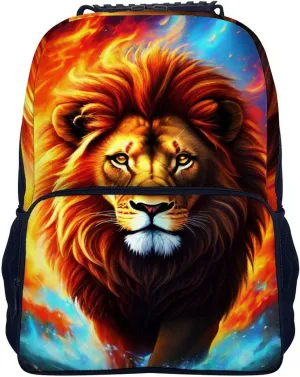 Cool Lion In The Universe Surreal Style Art Shoulder Book Bags Polyester Multipurpose Anti-Theft Carry On Bag Large Capacity Travel Hiking & Camping Rucksack