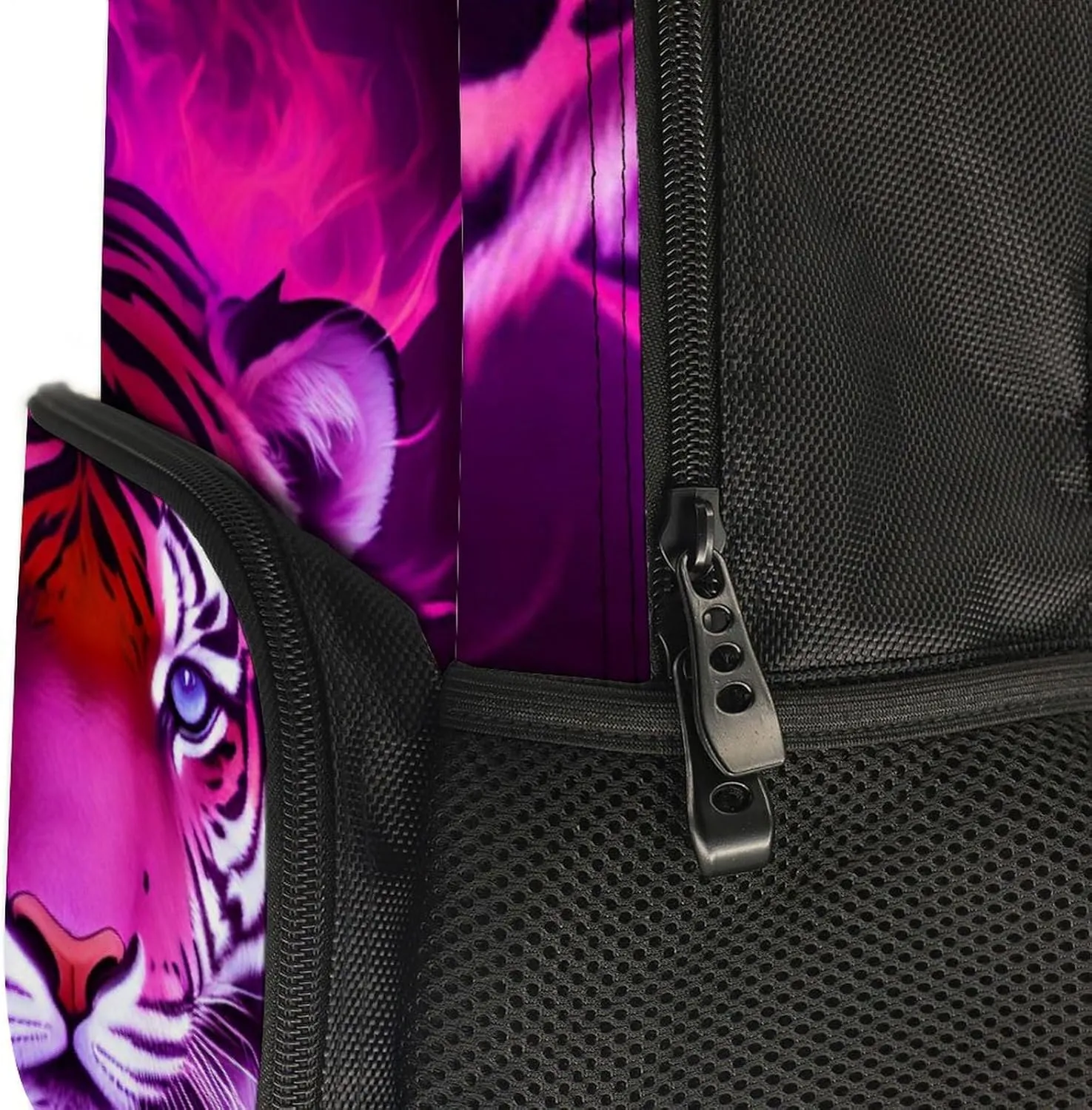 Cool Tiger Head Fire Surreal Style Art Rucksack Polyester Anti-Theft Multipurpose Bookbag Big Capacity Travel and Sport Backpack Rucksack With Side Pockets