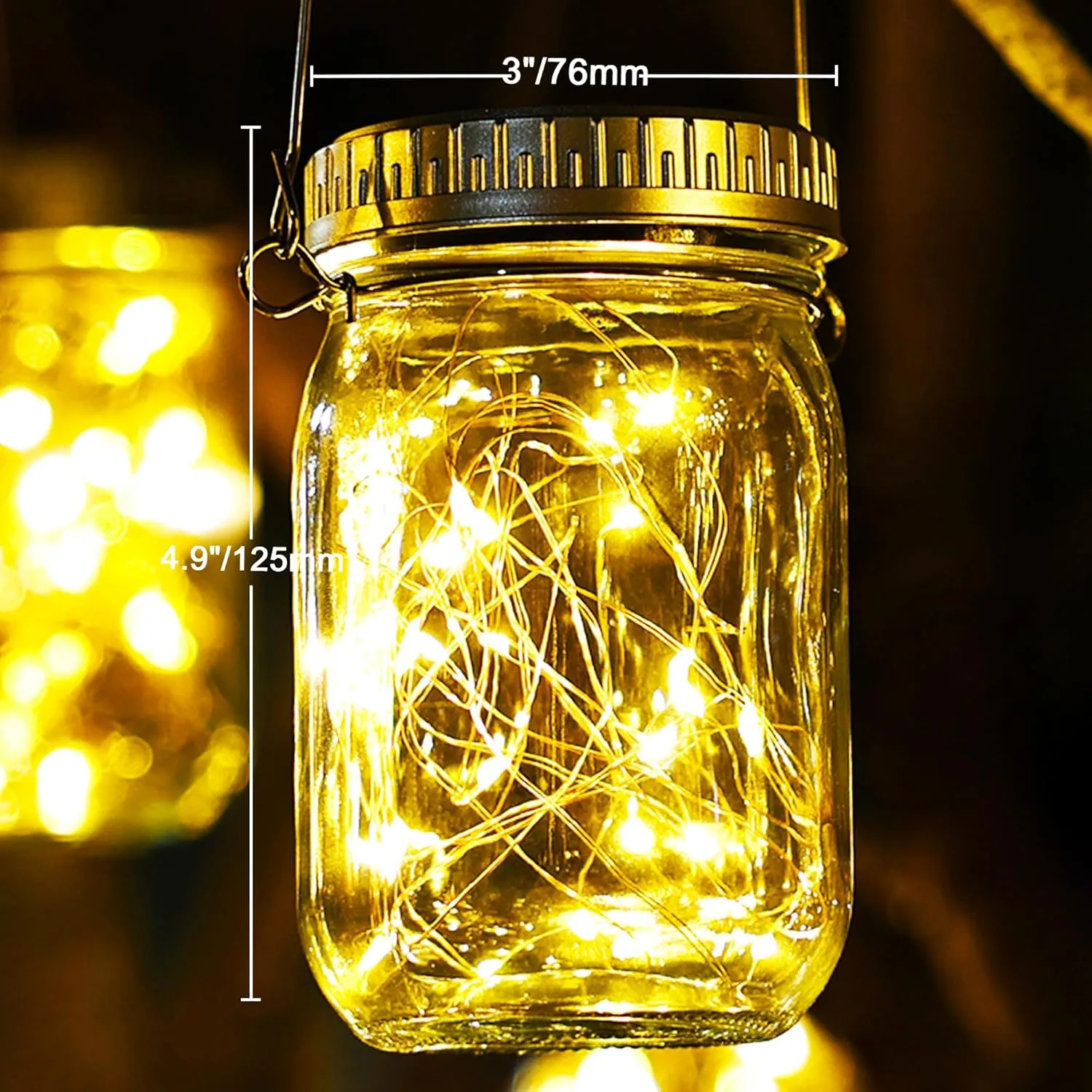 Cooo 9 Pack Upgraded Solar Mason Jar Lights with 30 LED Firefly String – Real Battery, 215% Larger Solar Panel, Anti-Rust Waterproof Lid, Hanging Outdoor Lanterns for Patio Garden Porch