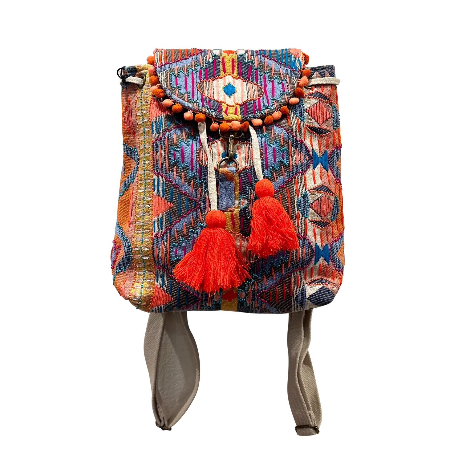 Coral Turquoise Aztec Pattern Beaded Backpack
