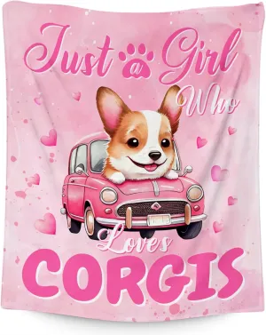 Corgi Gifts for Corgi Lovers, Dog Blanket Gift for Girl, Kids Throw Blankets for Girls Animal Print Room Decor, 50"x60" Pink Soft Cozy Flannel Throws for Couch Sofa Bed