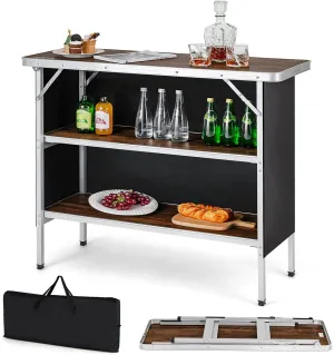 COSTWAY Folding Picnic Table, Portable Camping Table with Carry Bag, Lightweight Aluminum Food Prep Station with 2 Shelves, Quick Set-up, BBQ, Party, Backyard