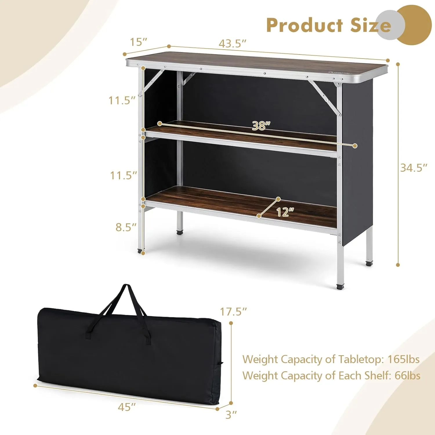 COSTWAY Folding Picnic Table, Portable Camping Table with Carry Bag, Lightweight Aluminum Food Prep Station with 2 Shelves, Quick Set-up, BBQ, Party, Backyard
