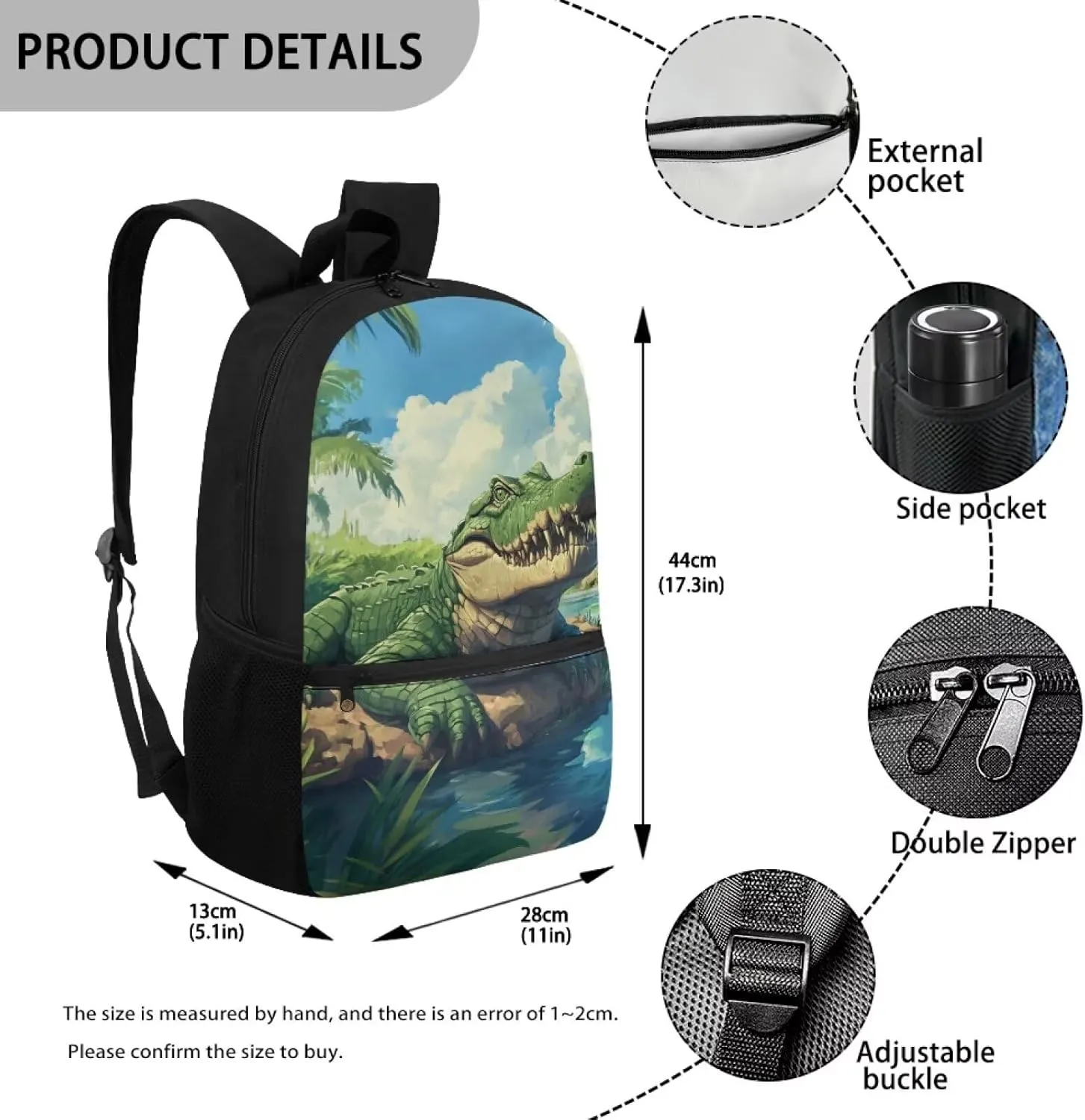 Crocodile Elementary School Boys Backpack Age 6 to 8 Classic Large Capacity Schoolbag for School Supplies Storage Polyester Fabric Bookbag for 1st-6th Grade