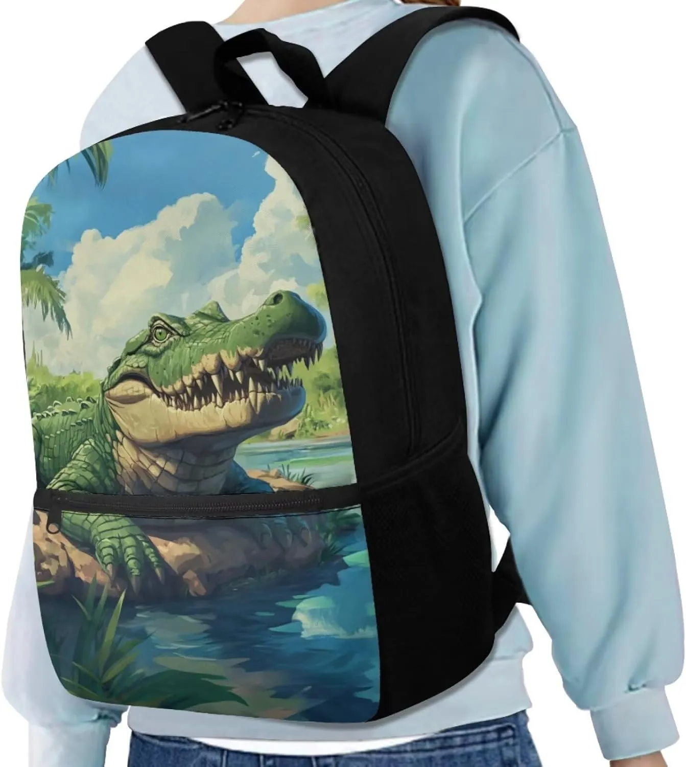Crocodile Elementary School Boys Backpack Age 6 to 8 Classic Large Capacity Schoolbag for School Supplies Storage Polyester Fabric Bookbag for 1st-6th Grade