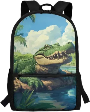 Crocodile Elementary School Boys Backpack Age 6 to 8 Classic Large Capacity Schoolbag for School Supplies Storage Polyester Fabric Bookbag for 1st-6th Grade