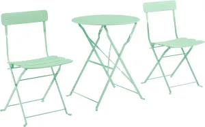 Crosley Furniture Karlee 3-Piece Indoor Outdoor Bistro Set, Retro Metal Folding Patio Table and Chairs, Mint