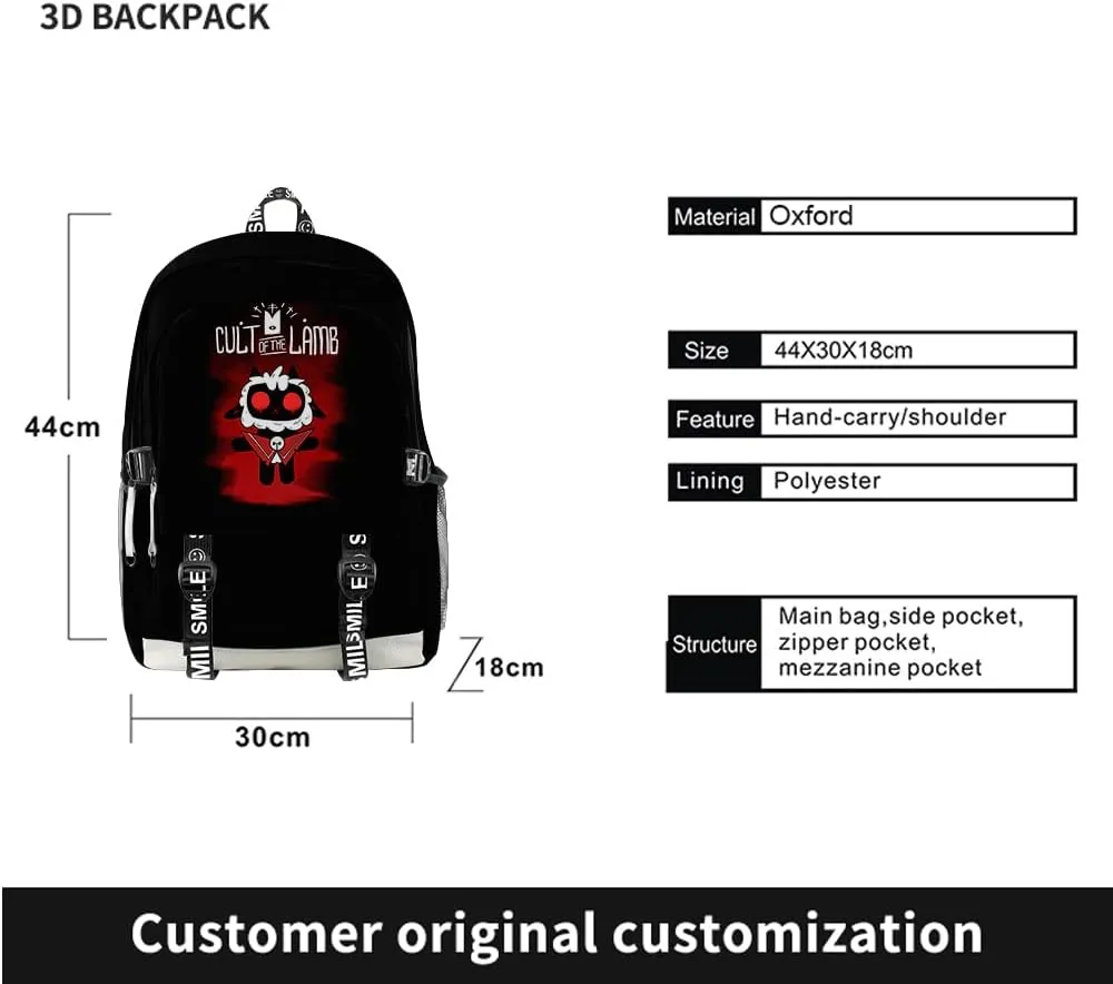 Cult Of The Lamb Merch Women Men Multipurpose Bag Cosplay Backpack Casual Fashion Daypack (Backpack 1)