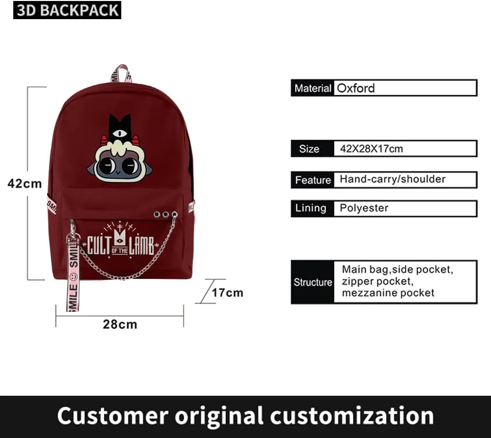 Cult Of The Lamb Print Backpack Game Backpack Three Piece Travel Backpack (Suit1)