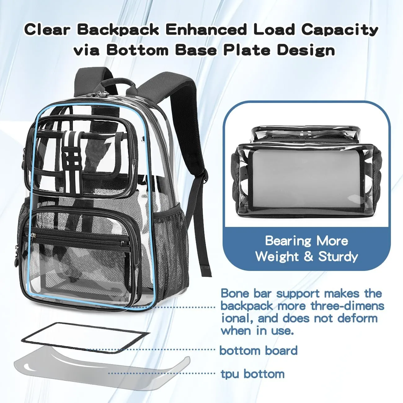 Cusangel Clear Large Backpack for kids,16in Heavy Duty Clear BookBag,TPU Large Capacity Black See Through Backpack for Stadiums,Concerts,Plastic transparente para mujer for 8Age 