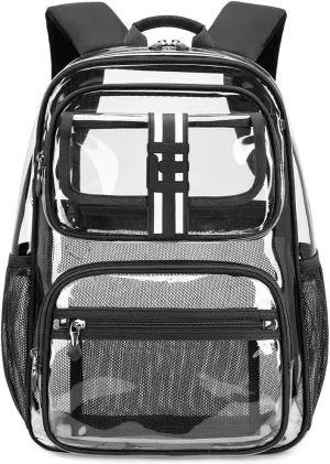 Cusangel Clear Large Backpack for kids,16in Heavy Duty Clear BookBag,TPU Large Capacity Black See Through Backpack for Stadiums,Concerts,Plastic transparente para mujer for 8Age 