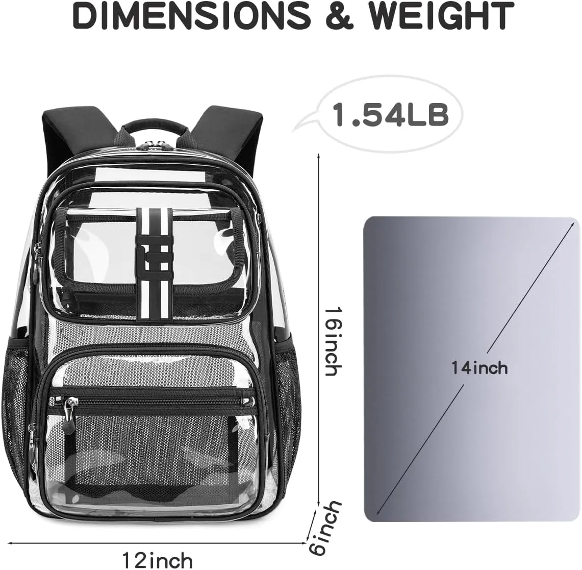 Cusangel Clear Large Backpack for kids,16in Heavy Duty Clear BookBag,TPU Large Capacity Black See Through Backpack for Stadiums,Concerts,Plastic transparente para mujer for 8Age 