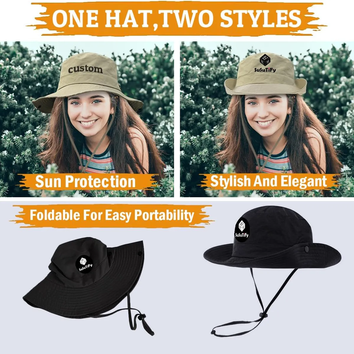 Custom Boonie Hat,Personalized Bucket Hat,Customized Fishing Hat Sun Protection Hat Beach Hiking Rowing Kayaking Hat
