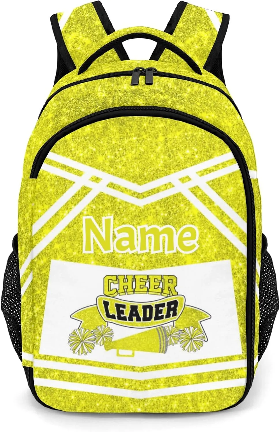 Custom Cheer Cheerleaders Yellow School Backpack Laptop Bookbag with Name for Men Women