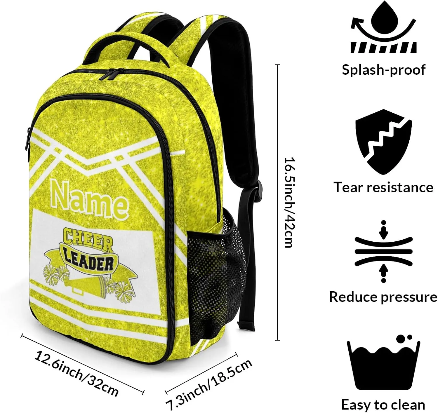 Custom Cheer Cheerleaders Yellow School Backpack Laptop Bookbag with Name for Men Women