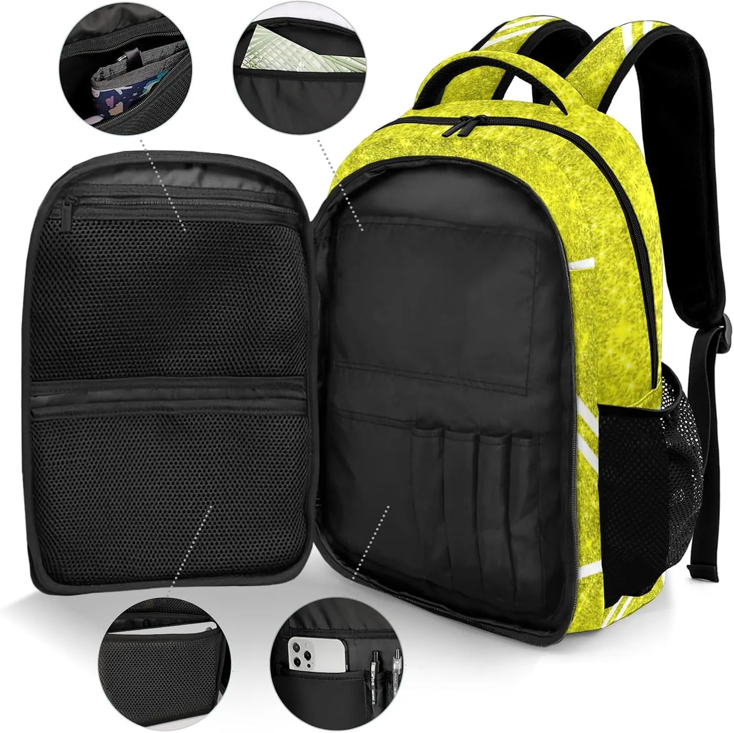 Custom Cheer Cheerleaders Yellow School Backpack Laptop Bookbag with Name for Men Women