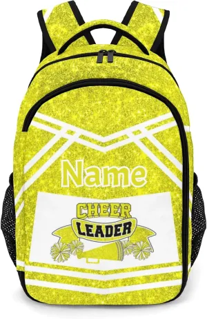 Custom Cheer Cheerleaders Yellow School Backpack Laptop Bookbag with Name for Men Women