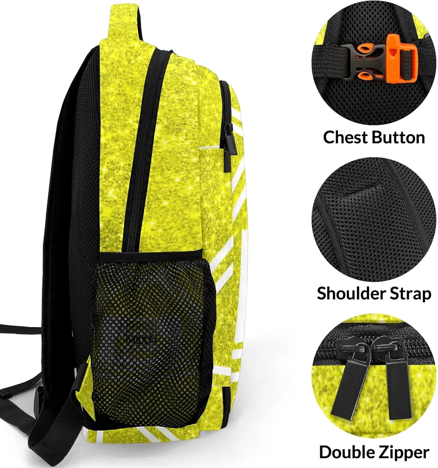 Custom Cheer Cheerleaders Yellow School Backpack Laptop Bookbag with Name for Men Women