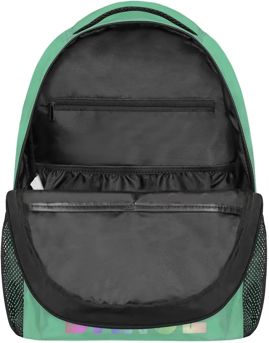 Custom DANCE Backpack Personalized Shoulder Bag with Name Casual Workout Traveling Bag 16in Mint Green