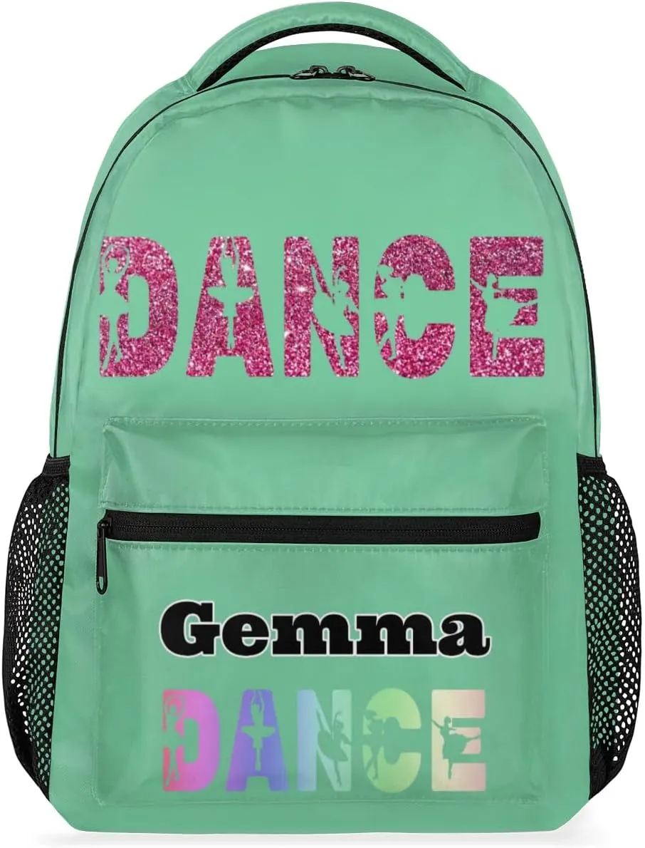 Custom DANCE Backpack Personalized Shoulder Bag with Name Casual Workout Traveling Bag 16in Mint Green