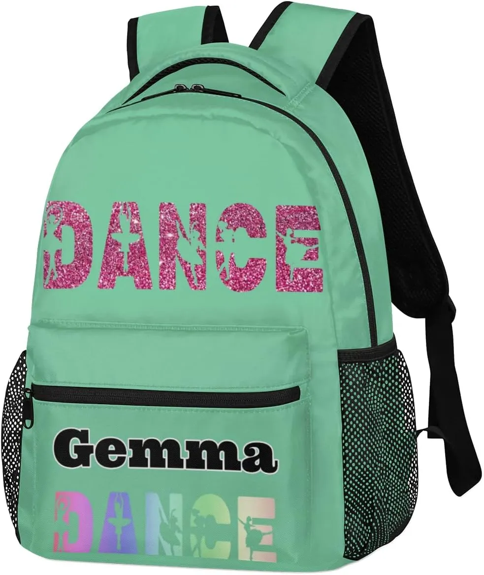 Custom DANCE Backpack Personalized Shoulder Bag with Name Casual Workout Traveling Bag 16in Mint Green