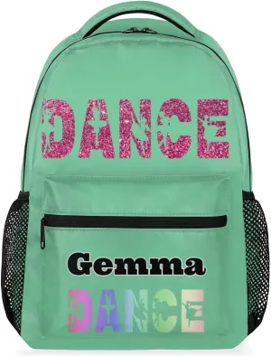 Custom DANCE Backpack Personalized Shoulder Bag with Name Casual Workout Traveling Bag 16in Mint Green