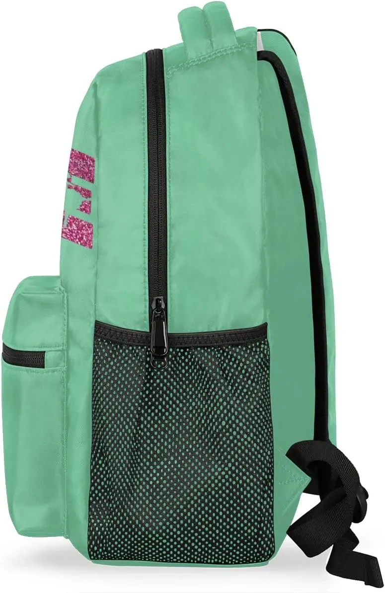 Custom DANCE Backpack Personalized Shoulder Bag with Name Casual Workout Traveling Bag 16in Mint Green