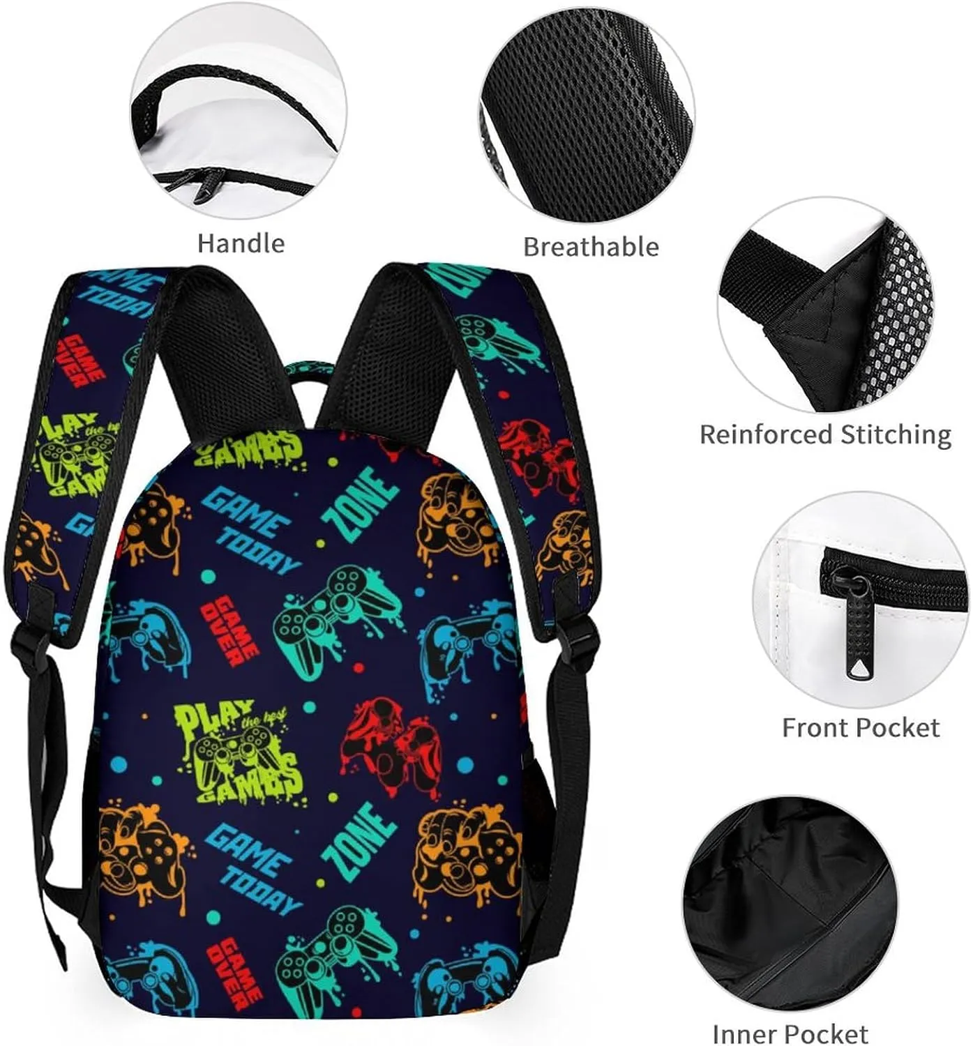 Custom Gamepad School Backpack for Kids Girls Boys, 16 Inch Cute Gaming Themed Bookbag, Personalized School Backpack for Students Children, Lightweight, Large Capacity