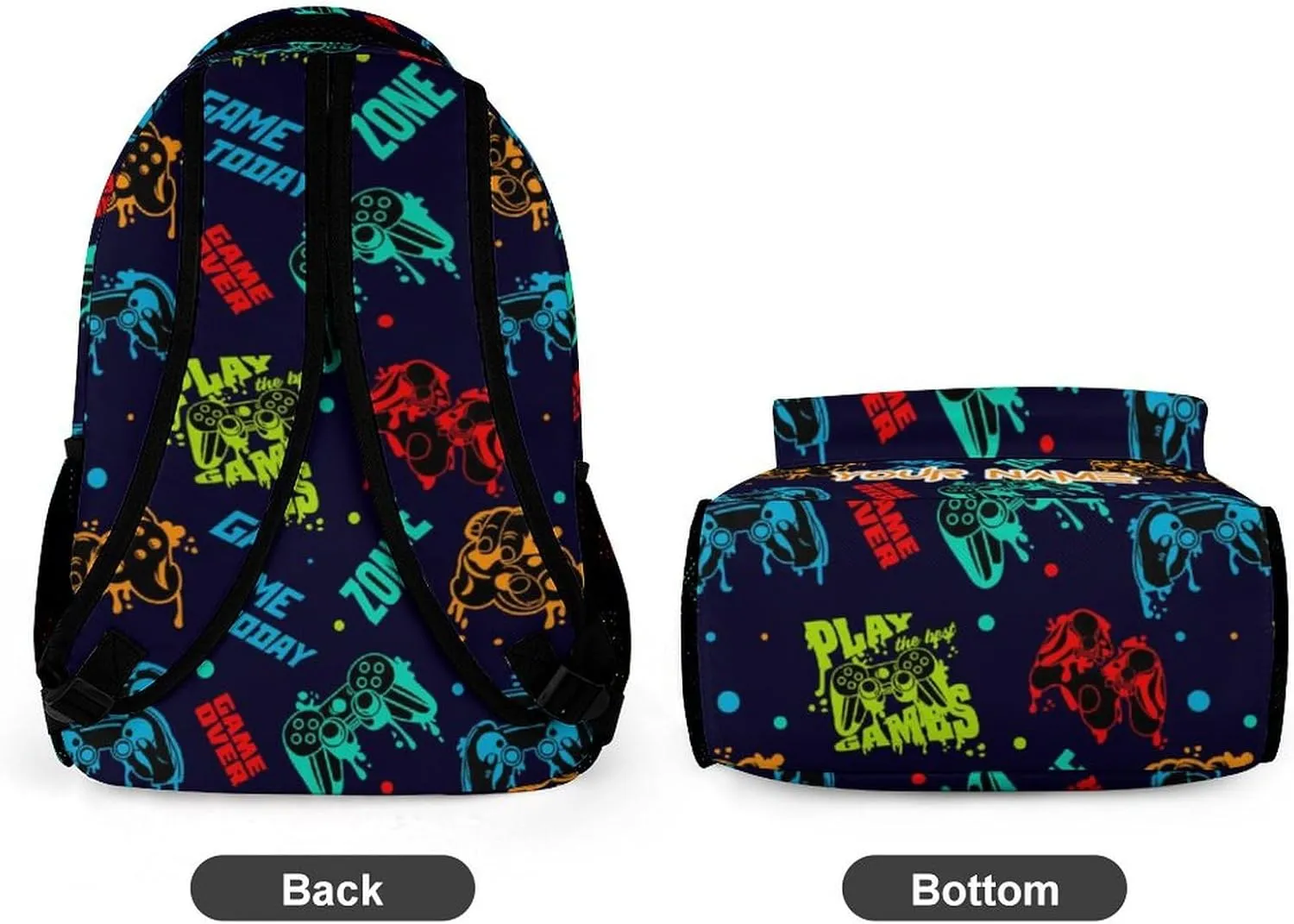 Custom Gamepad School Backpack for Kids Girls Boys, 16 Inch Cute Gaming Themed Bookbag, Personalized School Backpack for Students Children, Lightweight, Large Capacity