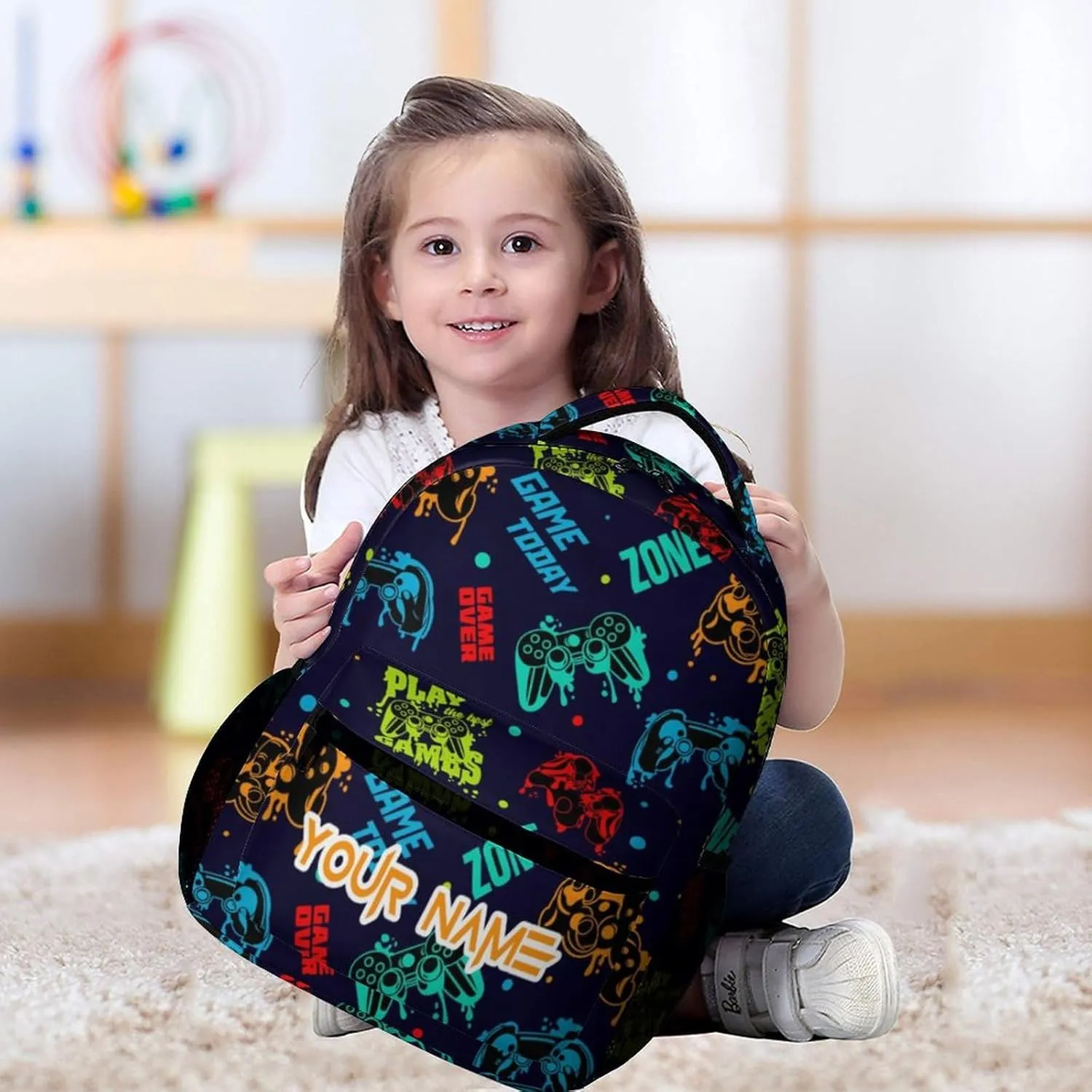 Custom Gamepad School Backpack for Kids Girls Boys, 16 Inch Cute Gaming Themed Bookbag, Personalized School Backpack for Students Children, Lightweight, Large Capacity